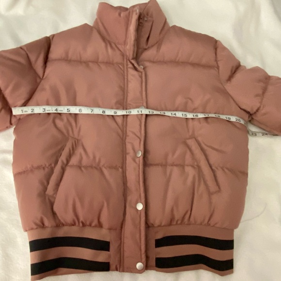Fashion Nova Pink Puffer Jacket Womens Medium Quilted Snap Front Ribbed Hem - Picture 2 of 11